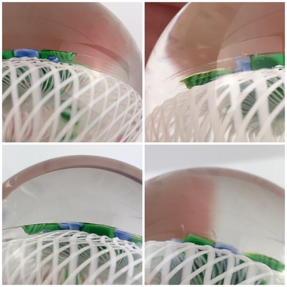 Perthshire 1985A Miniature Blue Flower Spiral Latticinio Cushion Paperweight - Picture 13 of 14